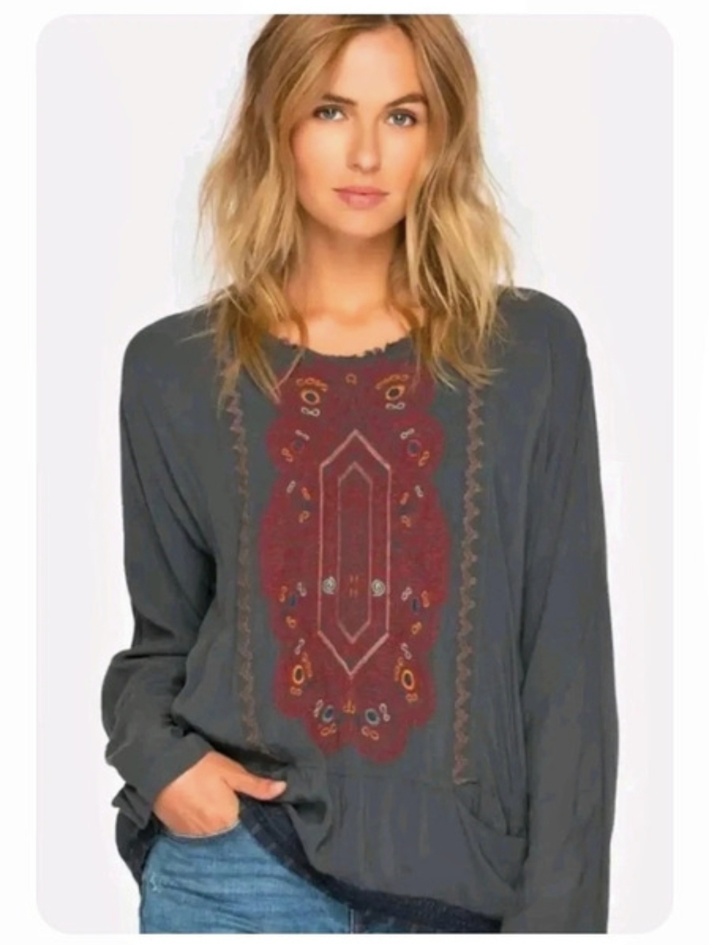 Biya By Johnny Was Effie Challis Boho Embroidered Blouse